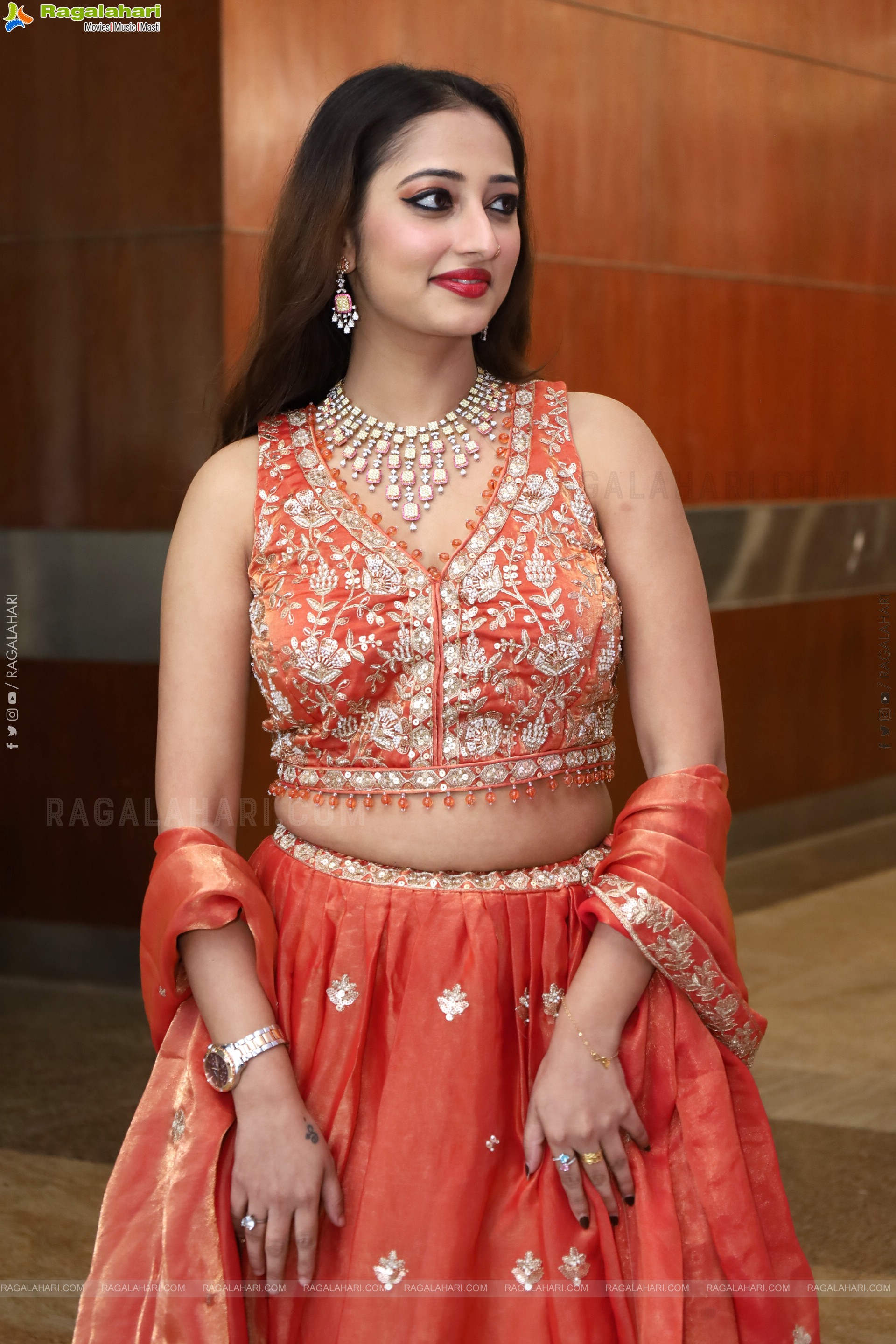 Heena Sheikh stills in Orange Lehenga Choli, HD Gallery