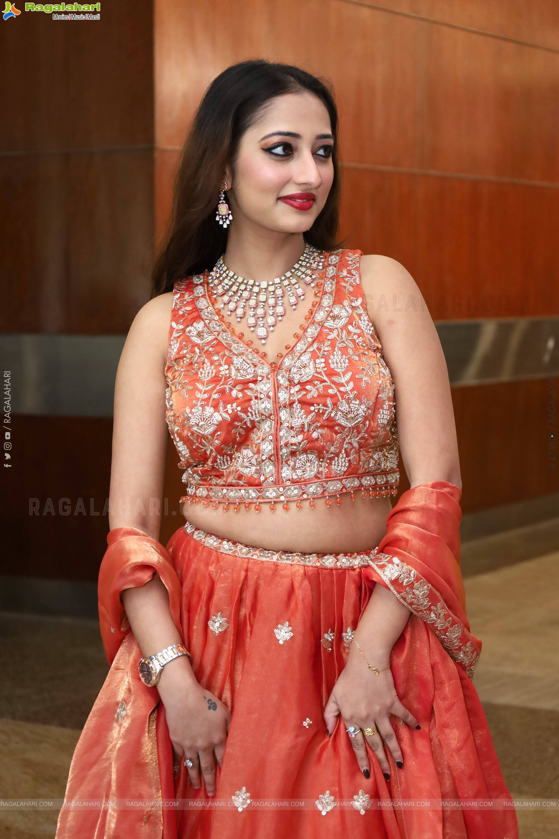 Heena Sheikh stills in Orange Lehenga Choli, HD Gallery