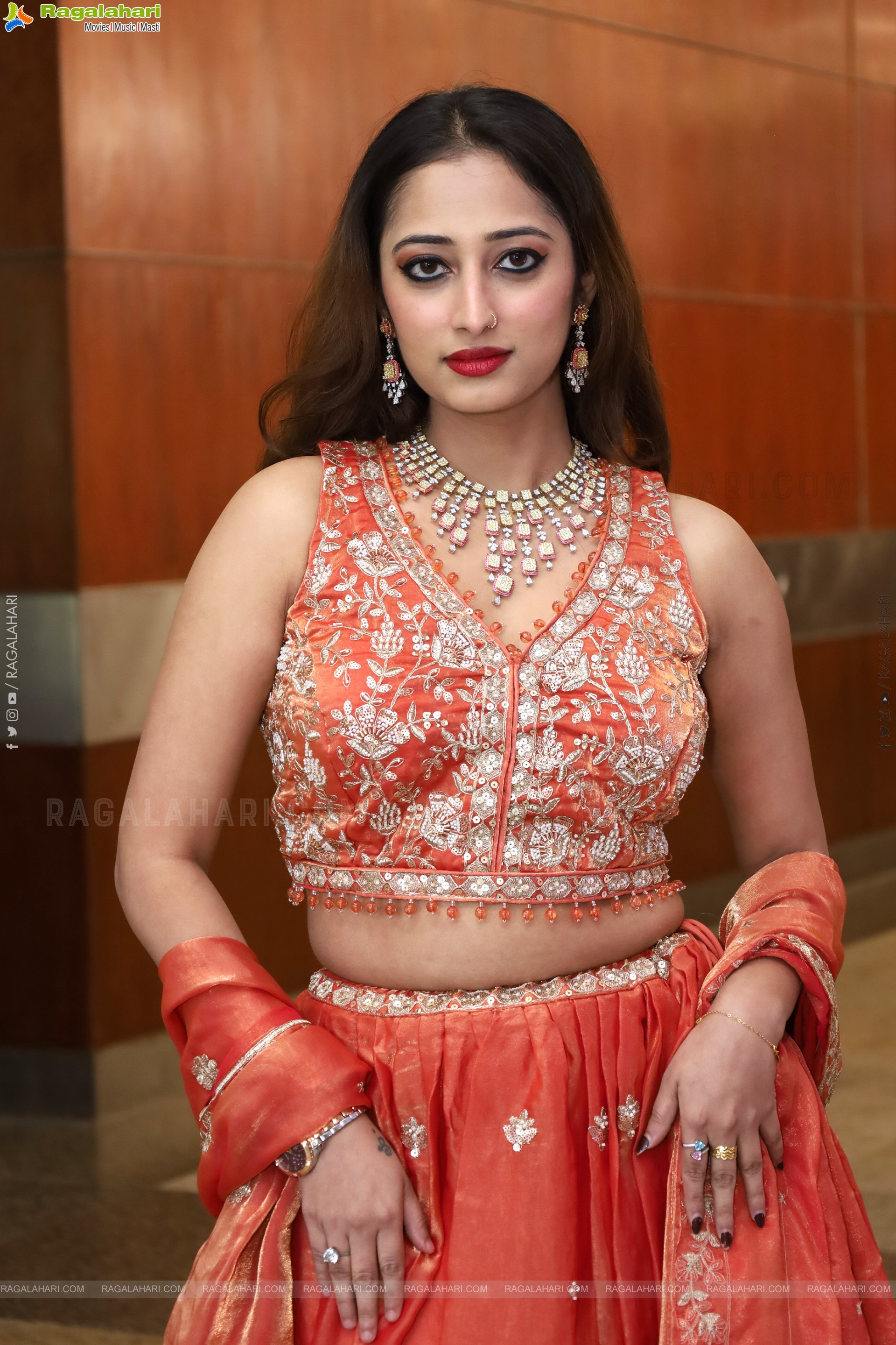 Heena Sheikh stills in Orange Lehenga Choli, HD Gallery