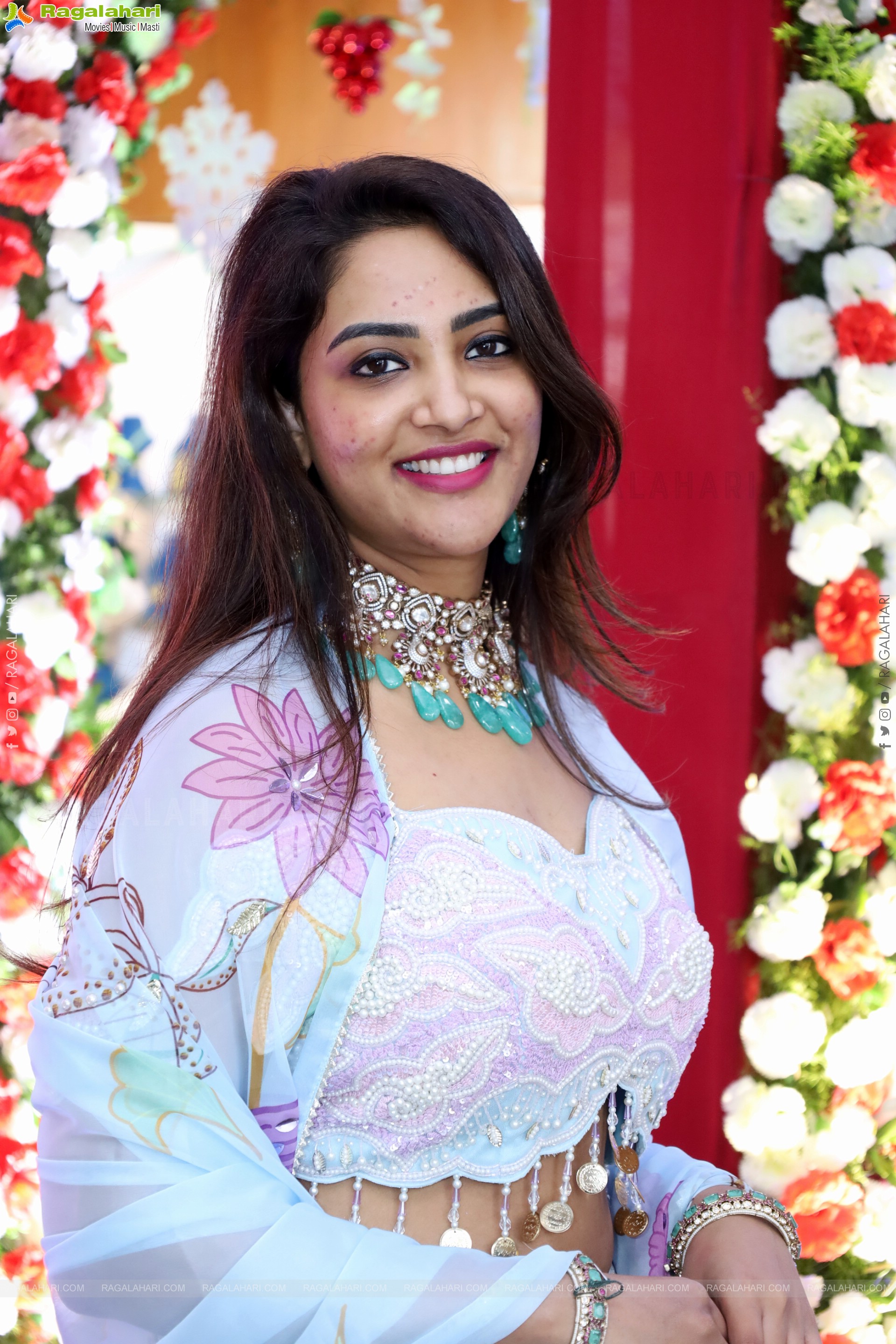 Nirupama stills in White Designer Lehenga Choli, HD Gallery