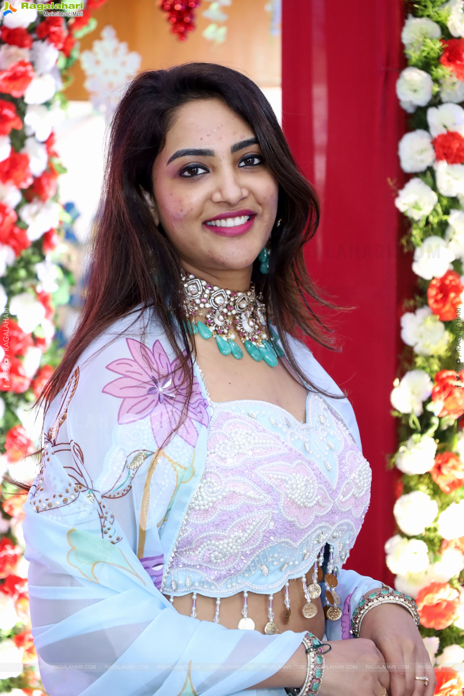 Nirupama stills in White Designer Lehenga Choli, HD Gallery