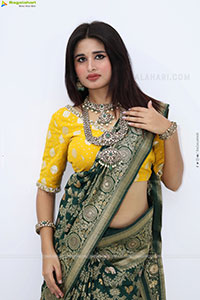 Ishika Roy Latest Stills in Green Saree, HD Photo Gallery.