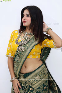 Ishika Roy Latest Stills in Green Saree, HD Photo Gallery.