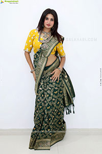 Ishika Roy Latest Stills in Green Saree, HD Photo Gallery.