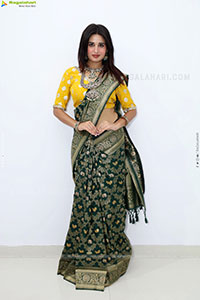 Ishika Roy Latest Stills in Green Saree, HD Photo Gallery.