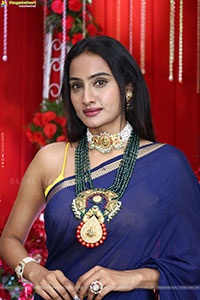 Hima Varma Glam stills in Elegant Royal Blue Saree
