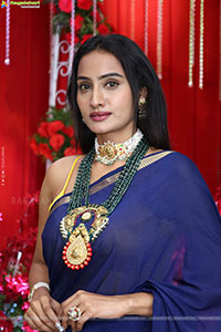 Hima Varma Glam stills in Elegant Royal Blue Saree