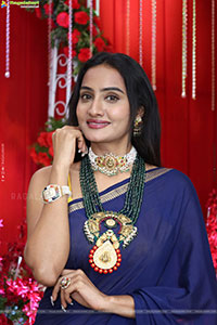 Hima Varma Glam stills in Elegant Royal Blue Saree