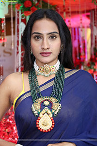 Hima Varma Glam stills in Elegant Royal Blue Saree