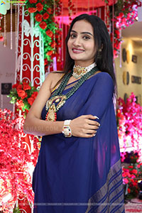 Hima Varma Glam stills in Elegant Royal Blue Saree