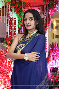 Hima Varma Glam stills in Elegant Royal Blue Saree
