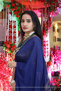 Hima Varma Glam stills in Elegant Royal Blue Saree