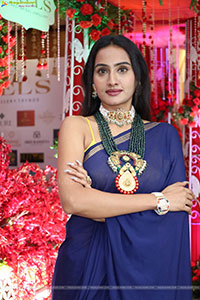 Hima Varma Glam stills in Elegant Royal Blue Saree