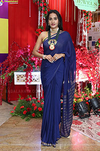 Hima Varma Glam stills in Elegant Royal Blue Saree