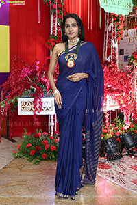 Hima Varma Glam stills in Elegant Royal Blue Saree