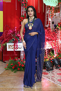 Hima Varma Glam stills in Elegant Royal Blue Saree