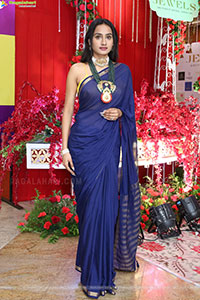 Hima Varma Glam stills in Elegant Royal Blue Saree