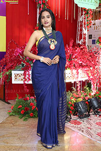 Hima Varma Glam stills in Elegant Royal Blue Saree