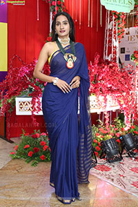 Hima Varma Glam stills in Elegant Royal Blue Saree