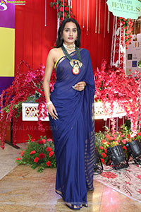 Hima Varma Glam stills in Elegant Royal Blue Saree