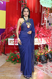 Hima Varma Glam stills in Elegant Royal Blue Saree