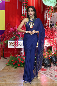 Hima Varma Glam stills in Elegant Royal Blue Saree