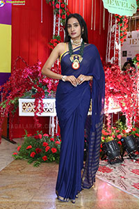 Hima Varma Glam stills in Elegant Royal Blue Saree