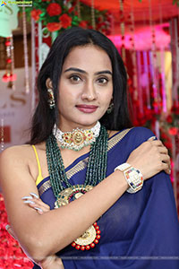 Hima Varma Glam stills in Elegant Royal Blue Saree