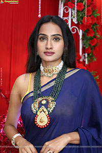 Hima Varma Glam stills in Elegant Royal Blue Saree