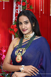 Hima Varma Glam stills in Elegant Royal Blue Saree