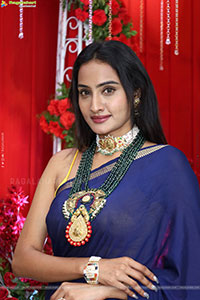 Hima Varma Glam stills in Elegant Royal Blue Saree