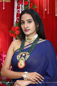 Hima Varma Glam stills in Elegant Royal Blue Saree