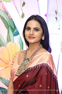 Priyanka Chowdary stills in Maroon Saree