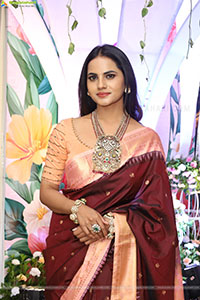 Priyanka Chowdary stills in Maroon Saree