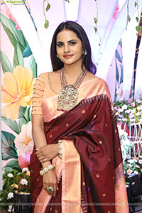 Priyanka Chowdary stills in Maroon Saree