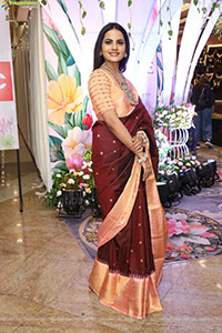 Priyanka Chowdary stills in Maroon Saree