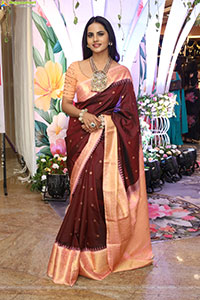 Priyanka Chowdary stills in Maroon Saree
