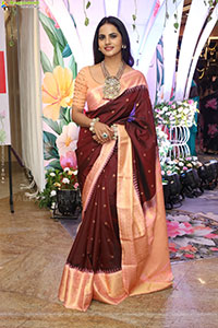 Priyanka Chowdary stills in Maroon Saree