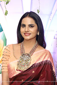 Priyanka Chowdary stills in Maroon Saree