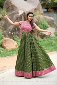 Sanjana Anne in Green and Pink Floor Length Dress