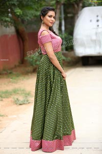 Sanjana Anne in Green and Pink Floor Length Dress