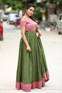 Sanjana Anne in Green and Pink Floor Length Dress