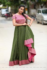 Sanjana Anne in Green and Pink Floor Length Dress