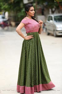 Sanjana Anne in Green and Pink Floor Length Dress