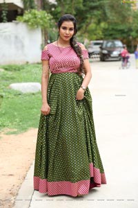 Sanjana Anne in Green and Pink Floor Length Dress