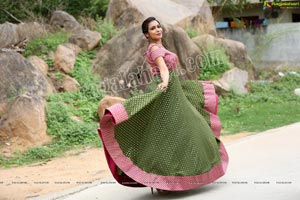 Sanjana Anne in Green and Pink Floor Length Dress