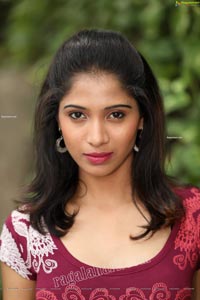 Swetha Mathi Red Printed Frock Exclusive Photo Shoot