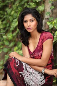 Swetha Mathi Red Printed Frock Exclusive Photo Shoot