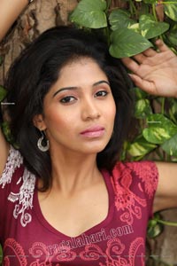 Swetha Mathi Red Printed Frock Exclusive Photo Shoot