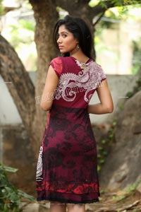 Swetha Mathi Red Printed Frock Exclusive Photo Shoot